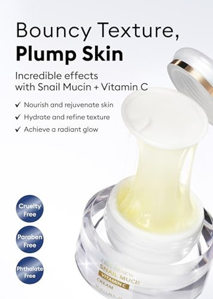 Missha Cell Re Snail Mucin Vitamin C Cream 1.69 Fl Oz Hydrating Snail Mucin Korean Skin Care For Improved Skin Texture & Youthful Glow Korean Moisturizer Kbeauty Paraben