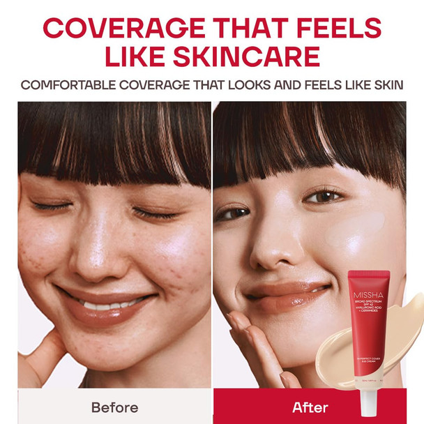 Missha M Perfect Cover Bb Cream No.21 Light Beige Light With Cool Undertone Spf 42 Pa +++ 1.69 Fl Oz Tinted Moisturizer With Spf