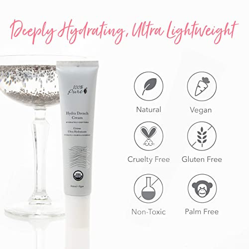 100% Pure Hydra Drench Cream Daily Face Moisturizer With Hyaluronic Acid Rose Water Skin Care For All Skin Types Natural Face Cream 1.4 Fl Oz