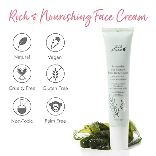 100% Pure Restorative Sea Culture Extra Riche Crme 1.4 Oz Nourishing Face Moisturizer For Dry Eczema Sensitive Skin Soothes Redness Longlasting Hydration