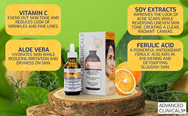 Advanced Clinicals Retinol Antiaging Facial Serum + Vitamin C Brightening Facial Serum + Hyaluronic Acid Hydrating Facial Serum Set