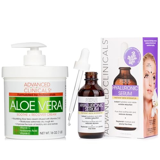 Advanced Clinicals Aloe Vera Skin Repair Cream + Hyaluronic Acid Hydrating Facial Serum Set