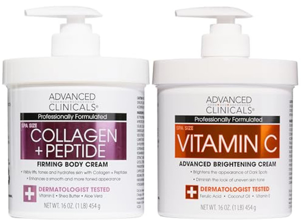 Advanced Clinicals Collagen + Peptide Firming Body Cream + Vitamin C Hydrating Cream Set