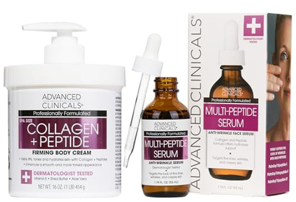 Advanced Clinicals Collagen + Peptides Firming Body Cream + Multipeptide Hydrating Face Serum Set