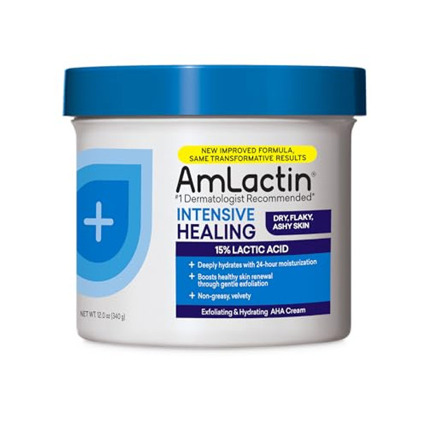 Amlactin Intensive Healing Body Cream 12 Oz Tub 2In1 Exfoliator And Moisturizer For Dry Skin With 15% Lactic Acid And Ceramides For 24Hour Moisturization