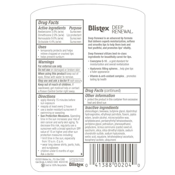 Blistex Deep Real Antiaging Formula 0.13 Ounce (Pack Of 12) Moisturizes Protects & Revitalizes Broad Spectrum Spf 15 For Younger Looking Lips Softens & Smooths Lips (Packaging May Vary)