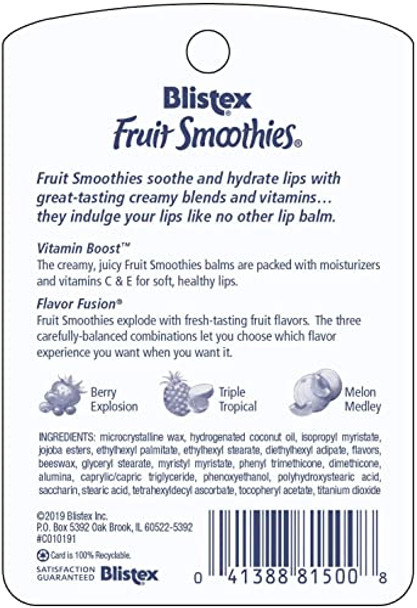 Blistex Fruit Smoothies Lip Moisturizers 3 Sticks 0.10 Oz Each Pack Of 3
