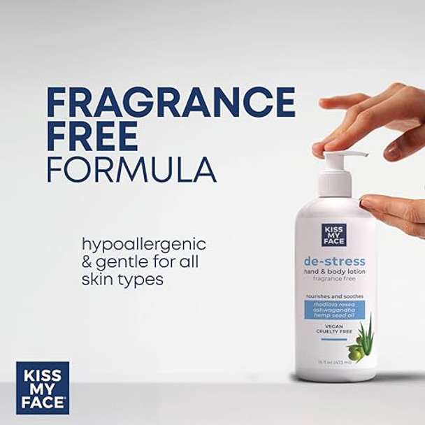 Kiss My Face Destress Hand & Body Lotion Fragrance Hypoallergenic Cruelty Vegan Lotion For Dry Skin 16 Oz Bottle With Pump (Fragrance Pack Of 1)