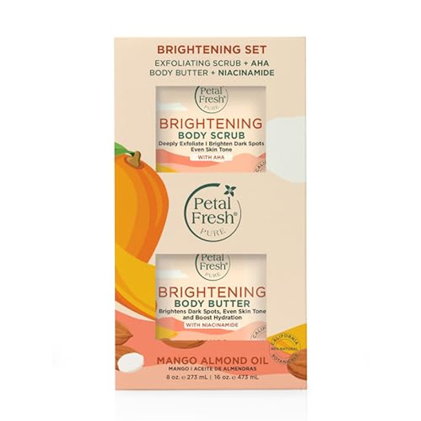 Petal Fresh Pure Mango & Almond Oil Brightening Body Scrub & Body Butter Set Exfoliate And Hydrate Promotes Collagen For All Skin Types Vegan And Cruelty 16 Oz And 8 Oz – Made In Usa