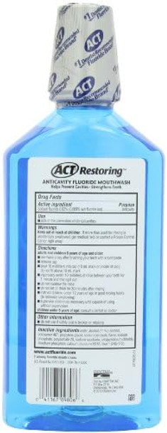 Act Restoring Fluoride Mouthwash 33.8 Fl. Oz. Strengthens Tooth Enamel Cool Mint