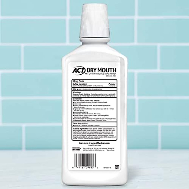 Act Dry Mouth Anticavity Zero Alcohol Fluoride Mouthwash Soothing Mint 33.8 Fl. Oz. & Act Dry Mouth Moisturizing Gum 20 Pieces Sugar Soothing Mint