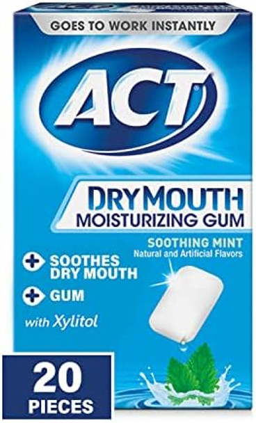 Act Dry Mouth Anticavity Zero Alcohol Fluoride Mouthwash 18 Fl. Oz. Soothing Mint & Act Dry Mouth Moisturizing Gum 20 Pieces Sugar Soothing Mint Bundle