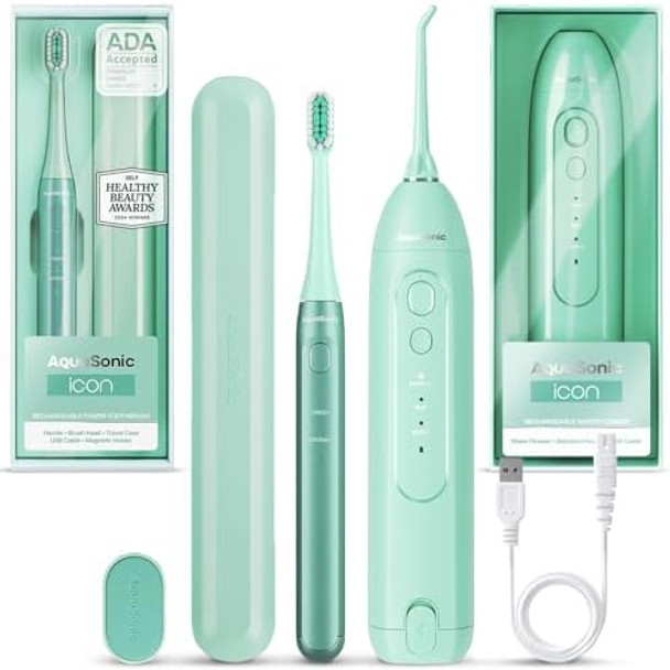 Aquasonic Icon Toothbrush & Water Flosser Bundle (Mint)