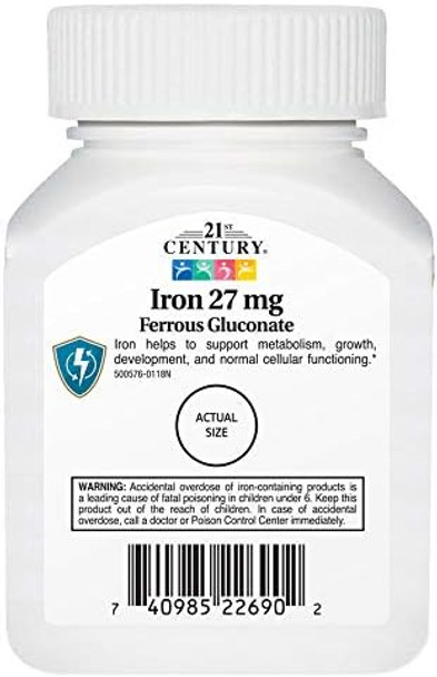 21St Century Iron 27 Mg Ferrous Gluconate Tablets 110Count