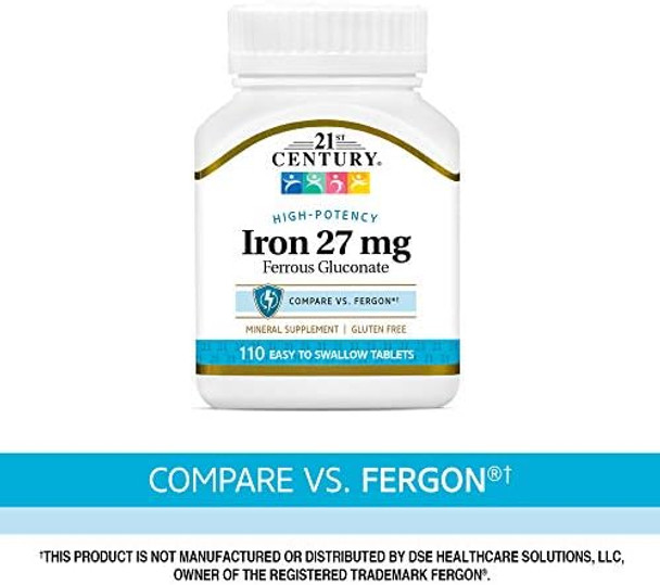 21St Century Iron 27 Mg Ferrous Gluconate Tablets 110Count