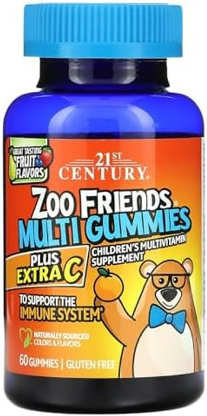 21St Century Zoo Friends Multi Gummies Plus Extra C Fruit Flavors 60 Count