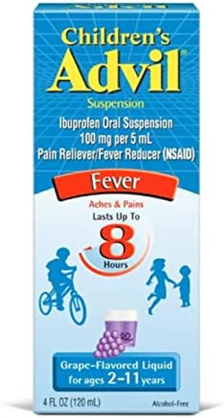 Children'S Advil Suspension Ibuprofen 100Mg Fast Pain Reliever And Fever Reducer Last Up To 8 Hours Grape Flavor Liquid For Ages 2 To 11 Years 3 Pack Of 4 Fl Oz Bottles