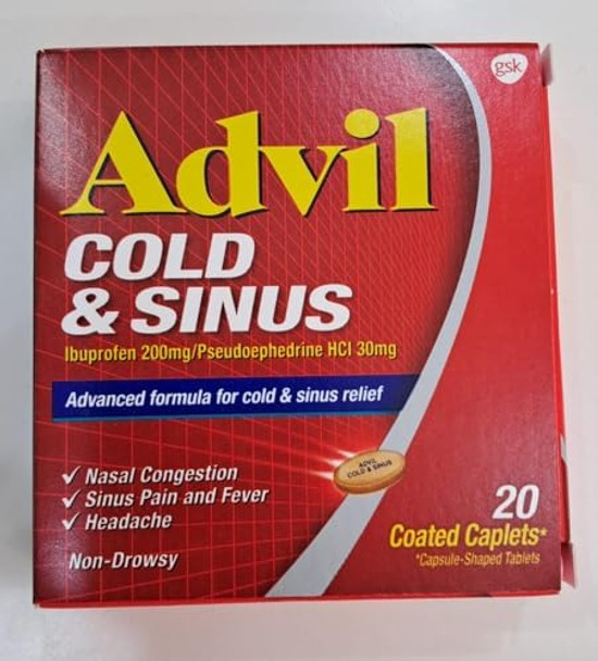 Advil Sinus Congestion And Pain Sinus Relief Medicine Pain Reliever And Fever Reducer With Ibuprofen And Phenylephrine Hcl 20 Coated Tablets