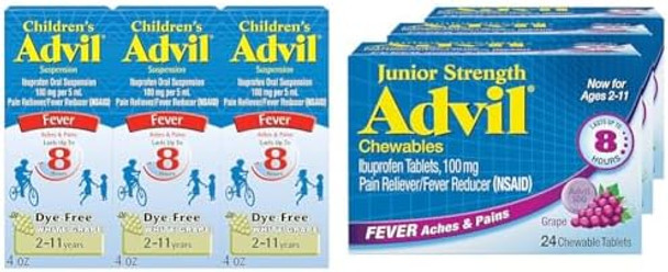 Advil Children'S Pain Reliever And Fever Reducer Dye Liquid Ibuprofen Grape Flavored Tablets For Children (Pack Of 3)