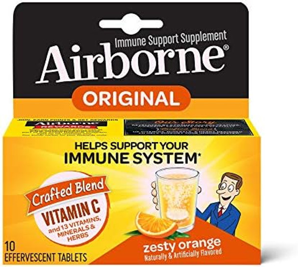 Airborne Zesty Orange Effervescent Tablets 10 Count 1000Mg Of Vitamin C Immune Support Supplement (Packaging May Vary) (Pack Of 4)