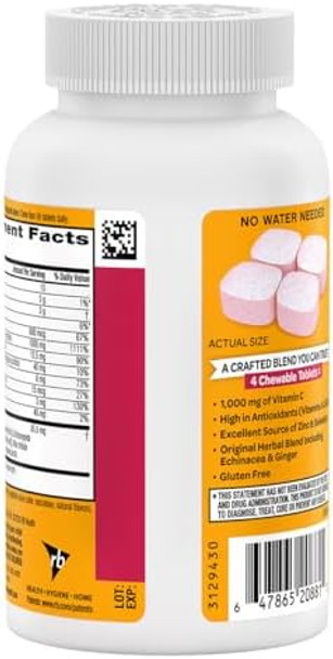 Airborne 1000Mg Vitamin C + Zinc Immune Support Supplement Chewable Tablets Very Berry Flavor With Powerful Antioxidants Vitamins A C & E 116 Chewable Tablets (2 Pack)