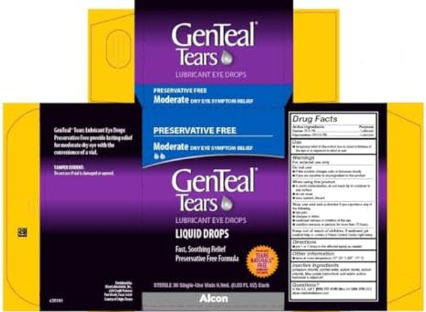 Alcon Genteal Tears Lubricant Eye Drops Moderate Liquid Drops 36 Sterile Singleuse Vials2 Count