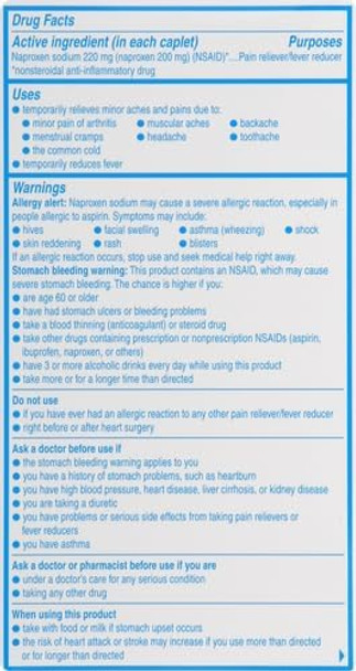 Aleve Caplets Naproxen Sodium 220 Mg (Nsaid) Pain Reliever/Fever Reducer #1 Orthopedic Surgeon Recommended 270 Count