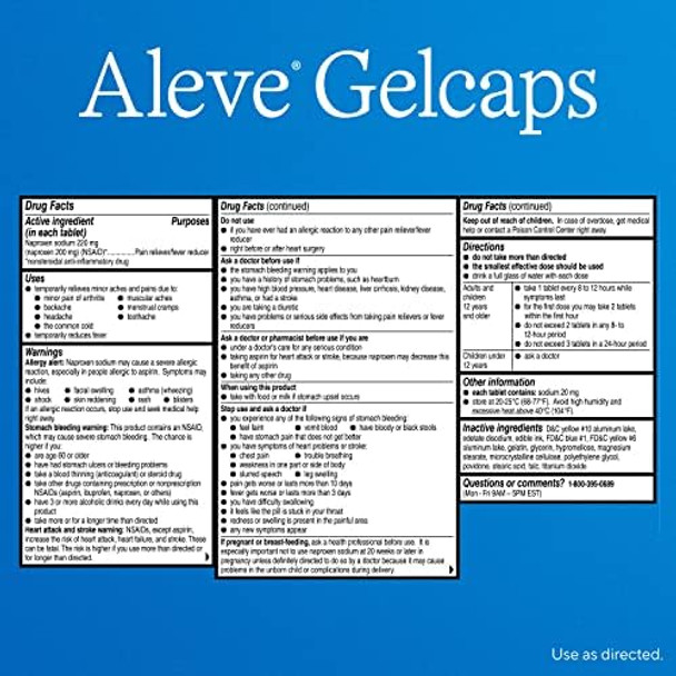 Aleve Pain Reliever & Fever Reducer Gelcaps Naproxen Sodium Headache And Back And Body Pain Relief Medicine For Adults And Children Ages 12 And Up 90 Count Aleve Pain Reliever & Fever Reducer Gelcaps Naproxen Sodium Headache And Back And Body Pain Relief Medicine For Adults And Children Ages 12 And Up 90 Count