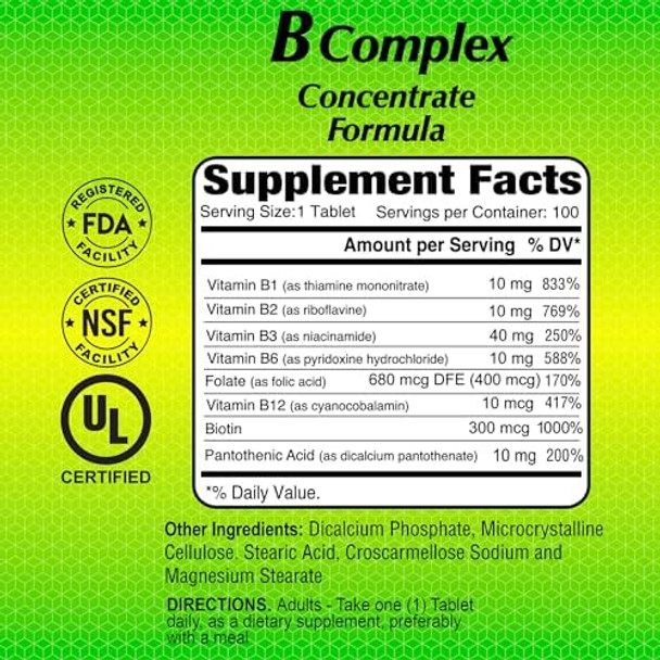 Alfa Vitamins B Complex Formula Daily Nutritional Supplement B Vitamins For A Healthier Heart And Nervous System And Natural Energy Increase 100 Tablets