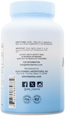 Magnesium Plus B6 500 Mg By Alfa Vitamins Cardiovascular Health Supports Energy Production &R Enzyme Function 100 Capsules
