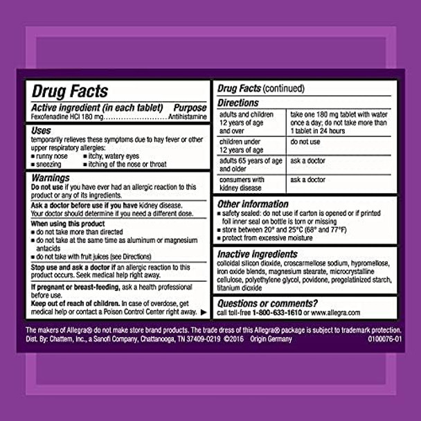 Allegra Allergy 24 Hour Tablets 180 Mg 45 Tablets