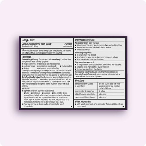 Allegra Hives Nondrowsy Antihistamine Tablets 5Count 24Hr Hives Reduction & Itch Relief 180Mg (Pack Of 3)