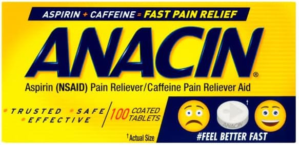 Anacin Fast Pain Relief Pain Reducer Aspirin Tablets 100 Tabs (Value Pack Of 2)