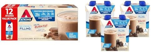Atkins Milk Chocolate Delight Protein Shake & Dark Chocolate Royale Protein Shake 15G Protein Low Glycemic 2G Net Carb 1G Sugar Keto Friendly 12 Count