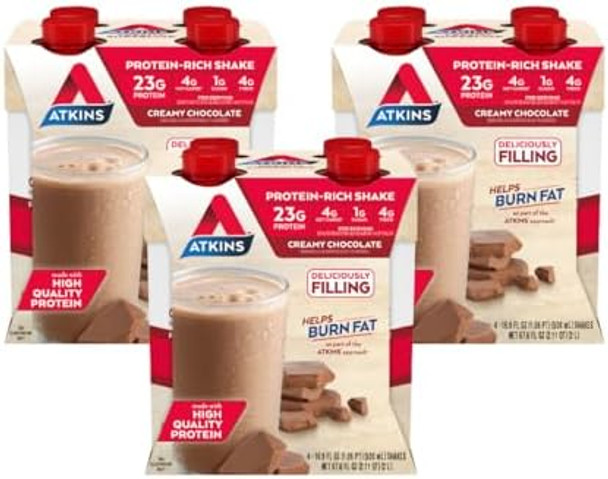 Atkins Creamy Chocolate Meal Size Protein Shake & Milk Chocolate Delight Protein Shake 15G Protein Low Glycemic 2G Net Carb 1G Sugar Keto Friendly 12 Count