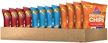Atkins Protein Chips Variety Pack 4G Net Carbs 13G Protein Gluten & Endulge Chocolate Caramel Mousse Bar Dessert Favorite 1G Sugar High In Fiber 5 Count