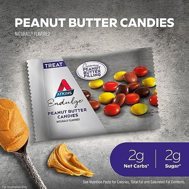 Atkins Endulge Treat Peanut Butter Candies 2G Net Carbs 2G Sugar & Caramel Chocolate Nut Roll Snack Bar Protein Snack High In Fiber 2G Sugar 16 Count