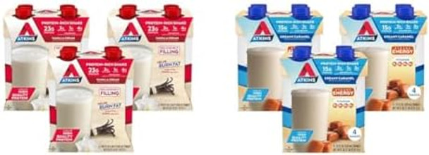 Atkins Vanilla Cream Meal Size Protein Shake 23G Protein Low Glycemic 3G Carb 1G Sugar & Energy Shake Creamy Caramel With B Vitamins And Protein. Ketofriendly And Gluten 4 Count(Pack Of 3)