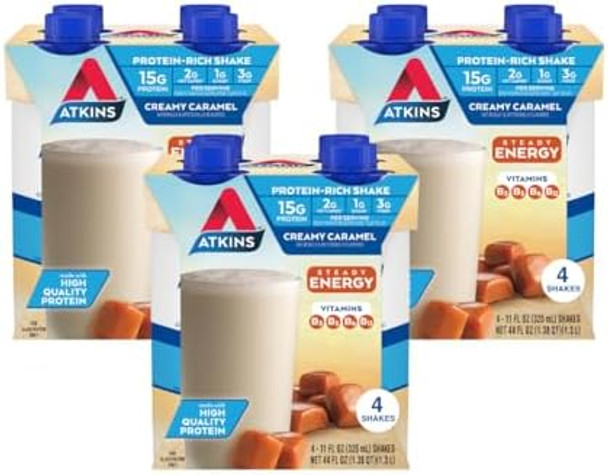 Atkins Vanilla Cream Meal Size Protein Shake 23G Protein Low Glycemic 3G Carb 1G Sugar & Energy Shake Creamy Caramel With B Vitamins And Protein. Ketofriendly And Gluten 4 Count(Pack Of 3)