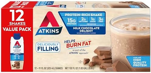 Atkins Creamy Milk Chocolate Plus Protein Shake & Milk Chocolate Delight Protein Shake 15G Protein Low Glycemic