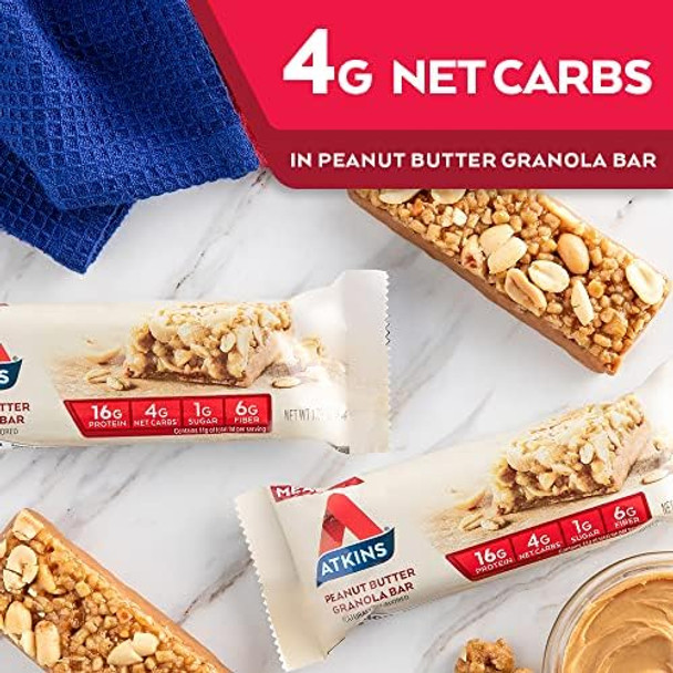 Atkins Peanut Butter Granola Protein Meal Bar High Fiber 16G Protein 1G Sugar 4G Net Carb & Milk Chocolate Delight Protein Shake 15G Protein Low Glycemic 2G Net Carb 1G Sugar