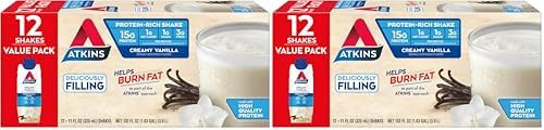 Atkins Creamy Vanilla Protein Shake 15G Protein Low Glycemic 2G Net Carb 1G Sugar Keto Friendly 12 Count (Pack Of 2)