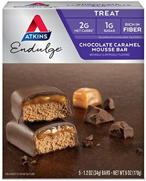 Atkins Creamy Chocolate Protein Shake 23G Protein 12 Count + Atkins Chocolate Caramel Mousse Bar 1G Sugar High Fiber 5 Count
