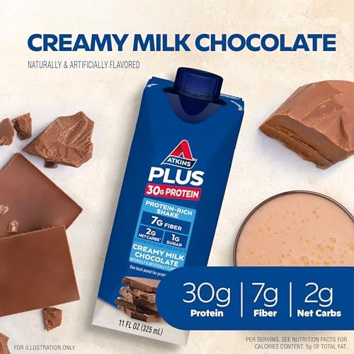 Atkins Creamy Milk Chocolate 30G Protein Shake 12 Count + Vanilla Caramel Pretzel 15G Protein Meal Bar 5 Count Bundle