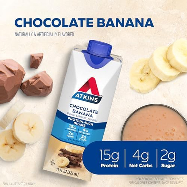 Atkins Chocolate Banana Protein Shake 15G Protein 12 Count & Double Fudge Brownie Protein Meal Bar 15G Protein Keto Friendly