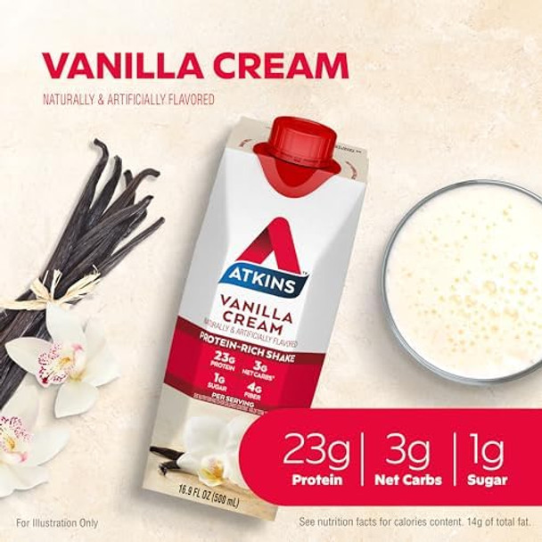 Atkins Vanilla Cream & Chai Tea Latte Protein Shake Bundle 23G & 15G Protein Low Glycemic 3G Net Carb Keto Friendly