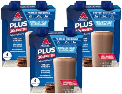 Atkins Creamy Milk Chocolate Protein Shake 30G Protein 12 Count + Atkins Chocolate Almond Caramel Bar Ketofriendly 5 Count