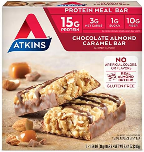 Atkins Creamy Milk Chocolate Protein Shake 30G Protein 12 Count + Atkins Chocolate Almond Caramel Bar Ketofriendly 5 Count