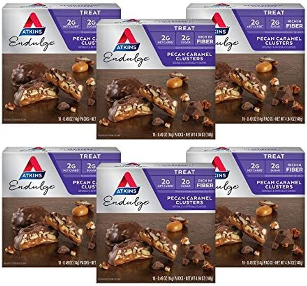 Atkins Pecan Caramel Clusters 60 Count Caramel Chocolate Nut Roll Snack Bar 16 Count