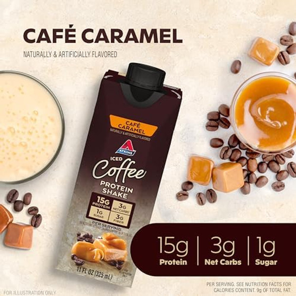 Atkins Café Caramel Protein Shake 15G Protein 3G Net Carb 1G Sugar + Atkins Peanut Butter Protein Wafer Crisps 10G Protein 4G Net Carb 1G Sugar 5 Count
